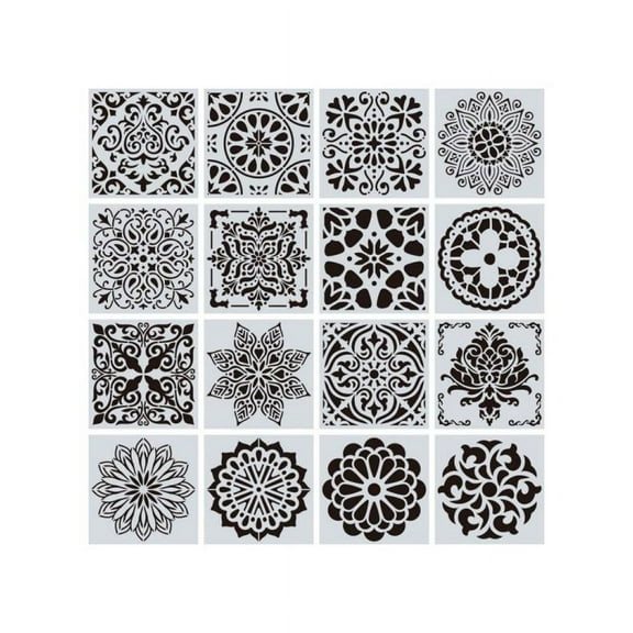 16pcs Reusable Stencil Cut Painting Template Floor Wall Tile Paint Stencils Set