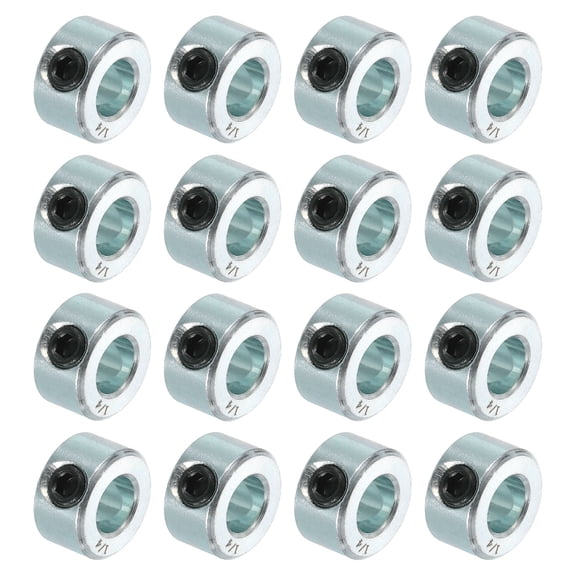 16pcs Set Screw Collars 1/4" Bore Carbon Steel Shaft Collars, 1/2" OD, 5/16" Width Lock Axle Collar Clamp