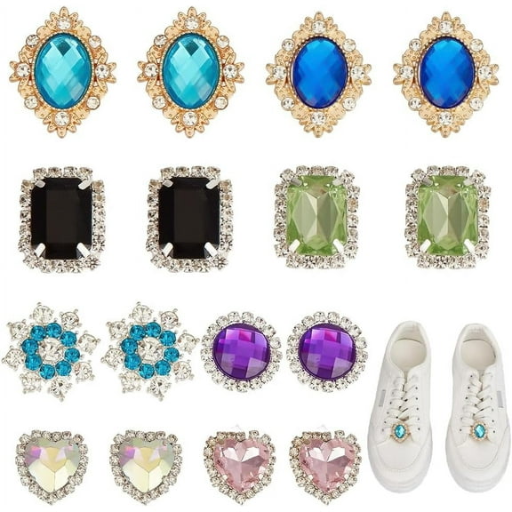 16pcs Shiny Shoe Charms 8Styles Sneakers Shoelaces Decorations Bling Rhinestone Shoe Charms for DIY s Christmas Wedding Women Favor Birthday Gift Party Accessory
