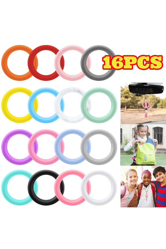 16pcs Silicone Beadable Rings, 65 mm Round Silicone Rings for DIY Make Handicrafts Keychains, Necklaces, Lanyards