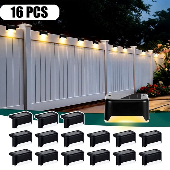 16pcs Solar Powered LED Deck Lights, Auto On/Off, 12 Hours Continuous Lighting for Outdoor Stairs, Fence, Pathway, Enhances Night Safety And Ambience, Solar Step Lights Outdoor