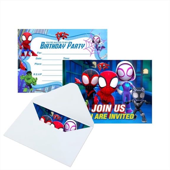 16pcs Spider and Friends Birthday Invitation Cards with Envelopes for Party Supplies