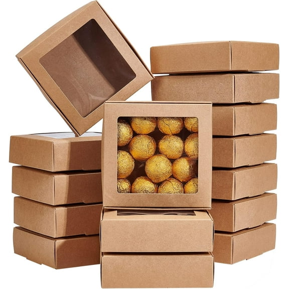 16pcs Square Foldable Creative Cardboard box Gift box with Window BurlyWood 11x10.5x3.05cm