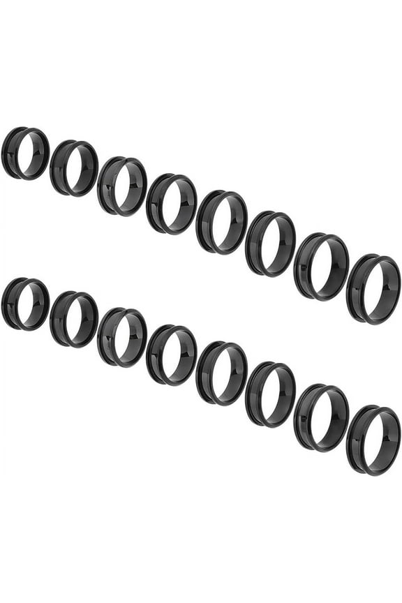 16pcs Stainless Steel Black Finger Ring - 8 Sizes Blank Core for DIY Inlay Round Grooved Empty Blanks With Velvet Pouches for DIY Jewelry Making