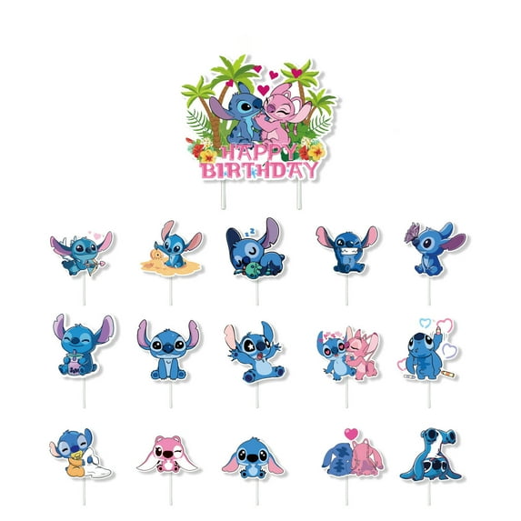 16pcs Stitch Birthday Decorations Cake Toppers, Cute Cartoon Birthday Party Cake Decorations For Boys Girls Birthday Party