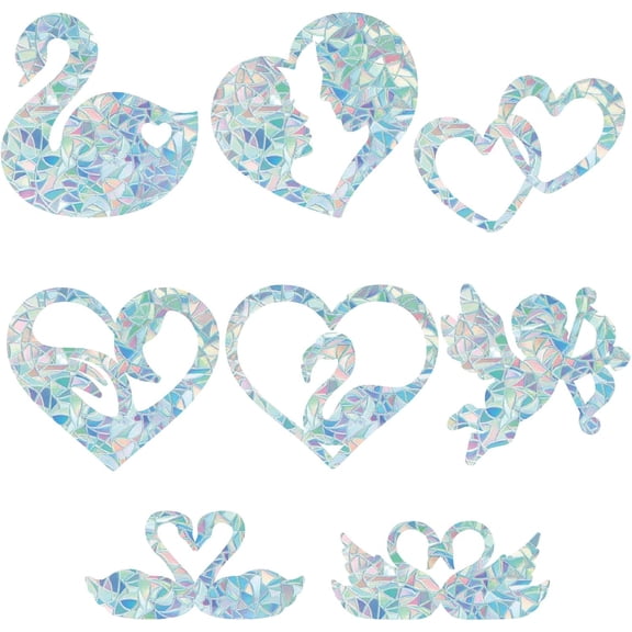 16pcs Swan Window Clings 8 Styles Swan Window Cling Anti-Collision Window Decals to Save Birds from Window Collisions Non Adhesive Prismatic Vinyl Rainbow Stickers for Kitchen Bedroom for DIY