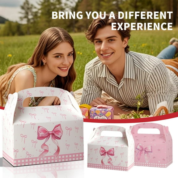 16pcs Sweet-style Handheld Gift Paper Boxes, Bowknot Print Candy Gift Boxes, suitable for birthday parties, Mother's Day, Valentine's Day, anniversaries, Christmas, weddings, and Thanksgiving.