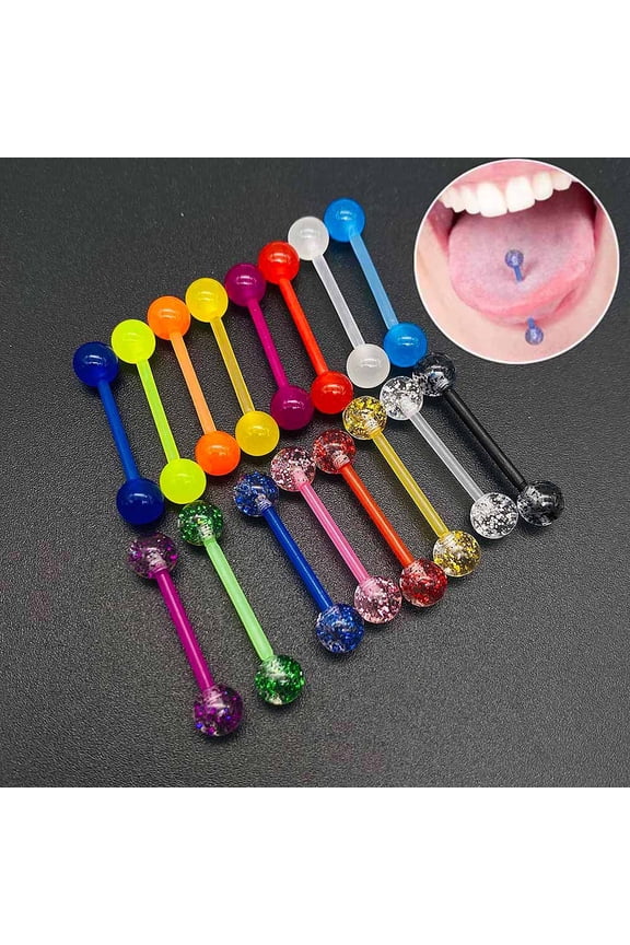 16pcs Tongue Nipple Ring Plastic Flexible Acrylic Straight Barbell Body Piercing Jewelry for Women Men Tongue NIppie piercings