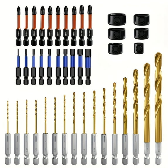 16pcs Twist Drill Bits With 10pcs PH2 And 10pcs Hex Impact Magnetic Bits, 6 Pieces Drill Locators Set, Ideal For Drilling In Metal, Steel, Plastic, Stainless Steel Etc