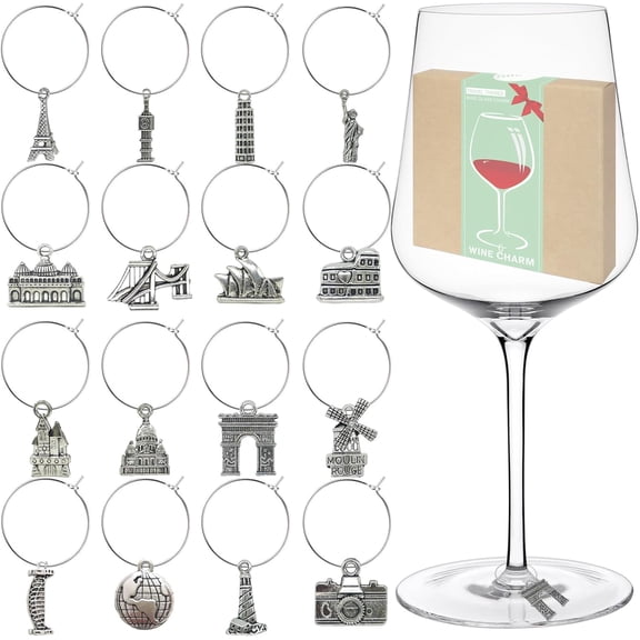 16pcs Wine Glass Charms,Wine Charms for Stem Glasses,Wine Glass Markers Tags,Wine Tasting Party Gifts Favors Decorations Supplies