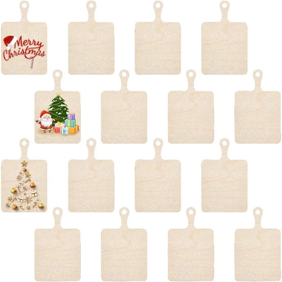 16pcs Wood Craft Cutting Board with Handle Mini Wooden Cutting Board Rectangle Unfinished Wood Cheese Serving Tray Christmas Decor Home Kitchen Vegetables Fruit Supply - 6.1x11.8 InchBurlyWood