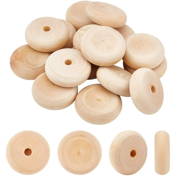 16pcs Wood Craft Wheels 1.9 Inch Unfinished Wooden Wheels Classic Axle Hole Natural Wooden Crafts Small Car Accessories