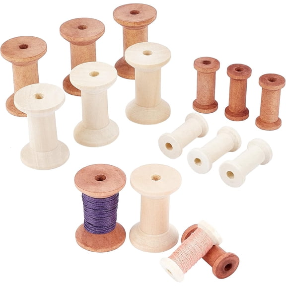 16pcs Wooden Empty Spool 4 Style Unfinished Weaving Bobbins 1.5/1.9 Inch Wooden Sewing Embroidery Thread Spool Craft Wire Bobbins for Arts Crafts Cord Yarn Pom Ribbon Sewing Mixed Color