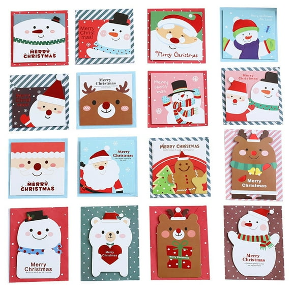 16pcs/lot Mini Cartoon Christmas Greeting Cards Gift Message Postcard with Envelope Random Pattern