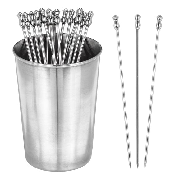 Uxcell Steel Cocktail Toothpicks for Drinks, Events, and Celebrations with Storage Cup 16