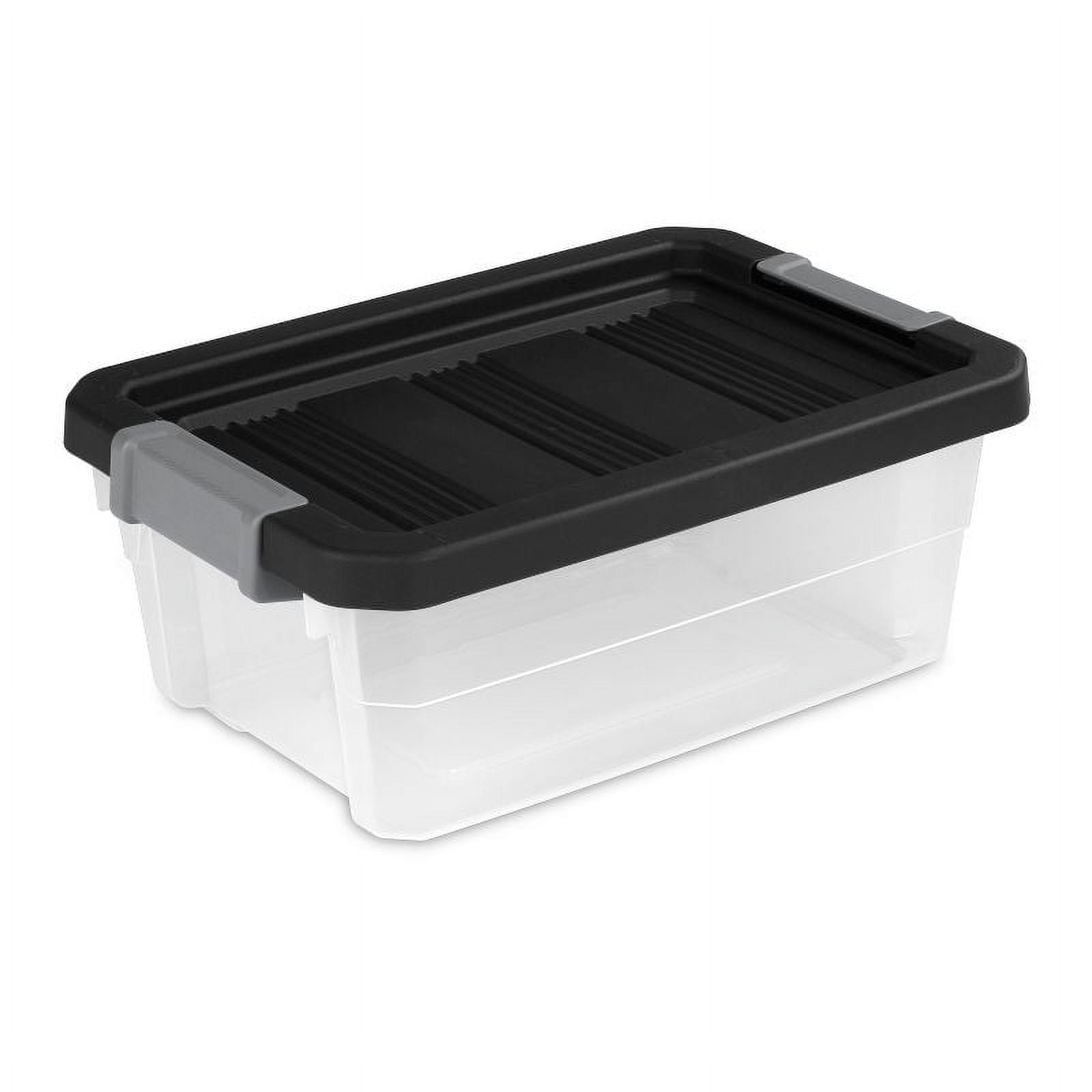 16qt Heavy Duty Latching Clear Storage Box : Portable Plastic Bin, Universal Storage, Black, Lidded