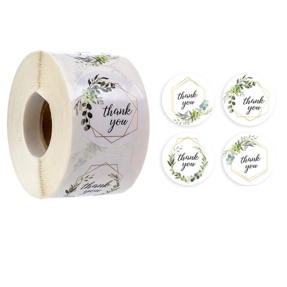 16rolls Paper Self-Adhesive Thank You Sticker rolls Round Dot Gift Decals for 's Art Craft Yellow Green 25mm 500pcs/roll