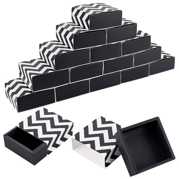16sets Square Folding Cardboard Small Cake Drawer box Mooncake Wrapping box Black & White Wave Pattern Finish Product: 9x9x4cm(without Ribbon)