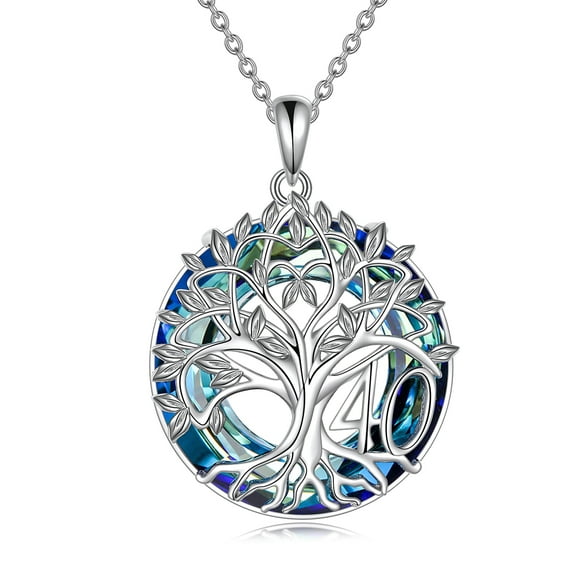 16th 18th 40th 50th Birthday Gifts Necklace for Daughter Sterling Silver Tree of Life Necklace with Blue Crystal Mothers Day Jewelry Gifts