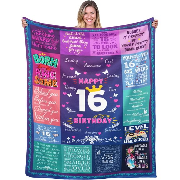 16th Birthday Blanket - Best Present for 16 Year Old Girl - Birthday Decor 16th - Sweet 16 Year Old Birthday Blanket - 16th Birthday Decorations for Girls -16th Birthday Gifts for Her