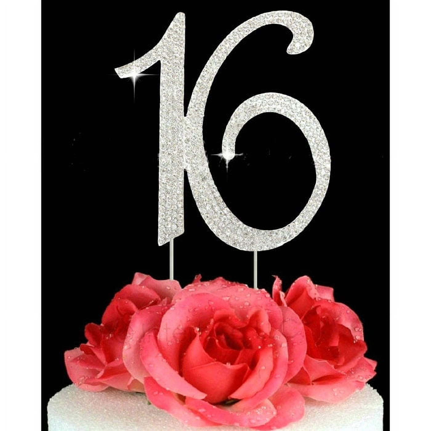 16th Birthday Cake Toppers Number 16 Bling Crystal Cake Topper Silver ...