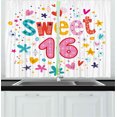 thumbnail image 1 of 16th Birthday Curtains 2 Panels Set, Sweet New Age Years with Heart Figures Dots and Blooms Vintage Style Motif, Window Drapes for Living Room Bedroom, 55W X 39L Inches, Multicolor, by Ambesonne, 1 of 3