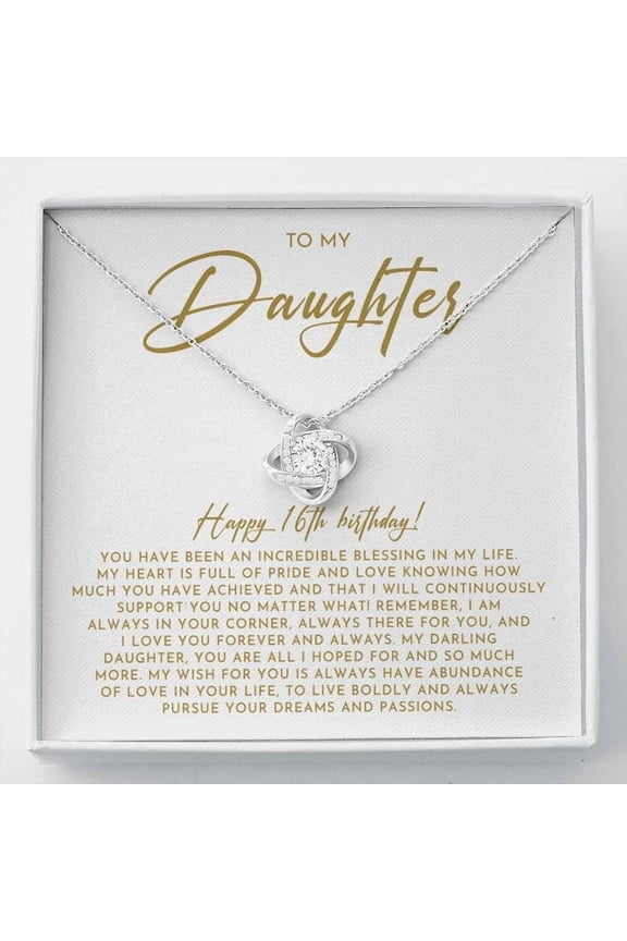 16th Birthday Daughter Jewelry, 16th Birthday Her From Mom, 16th Birthday Daughter Necklace, Dad to Daughter Sweet 16 Gift, White Love Knot Necklace
