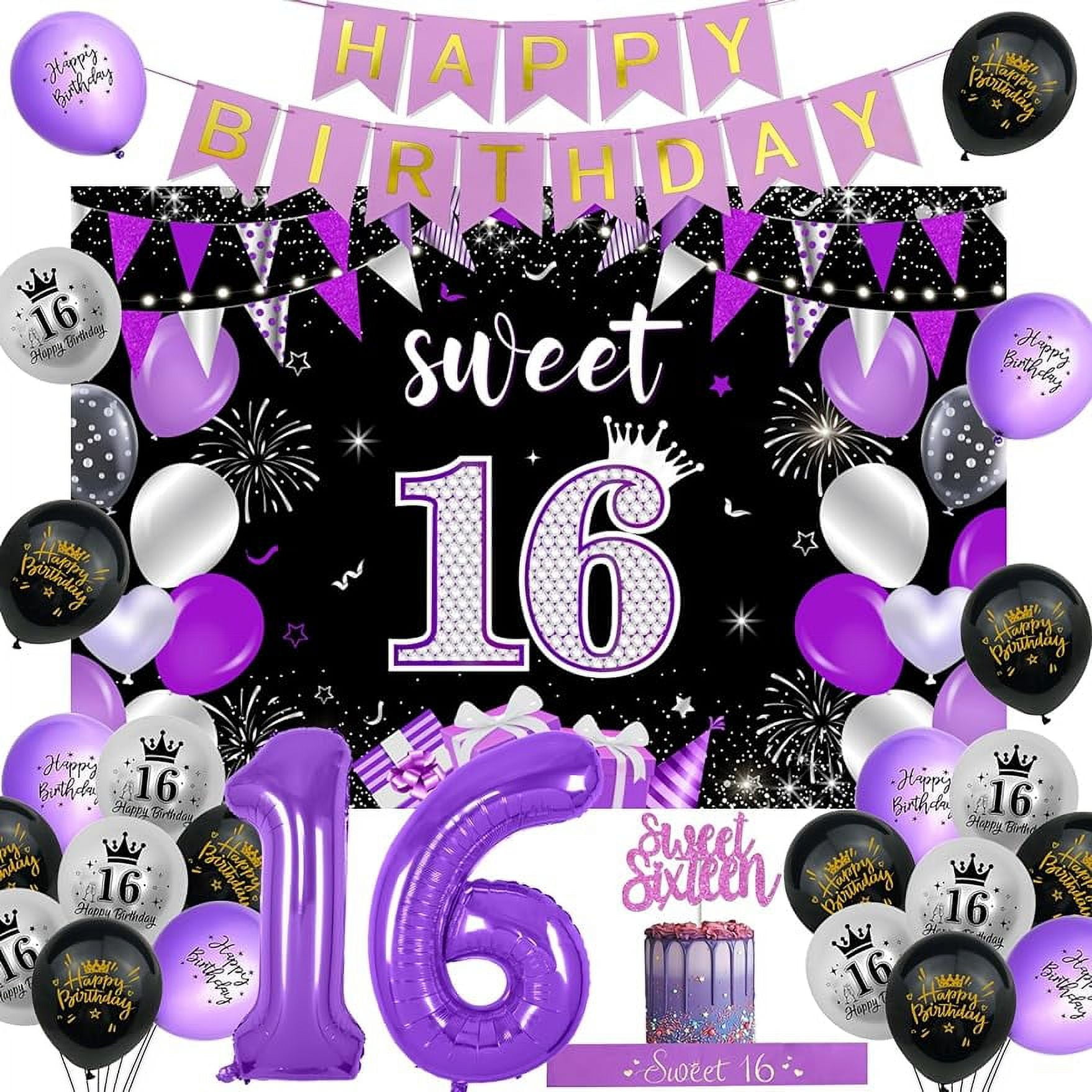 16th Birthday Decorations for Girls Purple and Black Sweet 16 Birthday