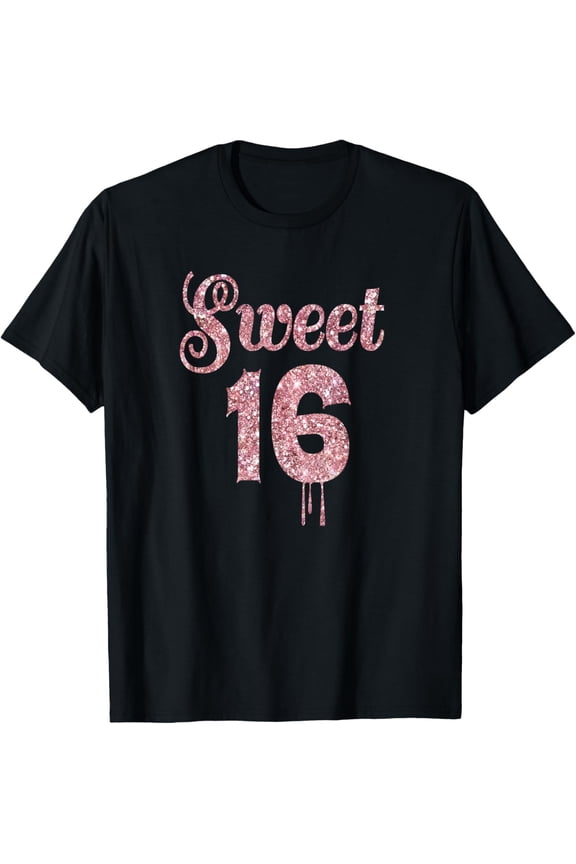 16th Birthday Gift Teen Sweet Sixteen Rose Pink 16 T-Shirtmen and women can wear, black, white, gifts.S,M,L,XL,2XL,3XL,17XL