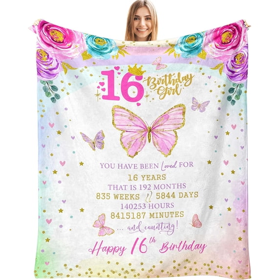 16th Birthday Gifts for Girls, Best Sweet 16 Gifts for Girls, 16 Year Old Girl Gift Ideas, Cool Present for 16 Year Old Girl, Happy Sweet Sixteen Birthday Party Decorations Throw Blanket 50"X60"