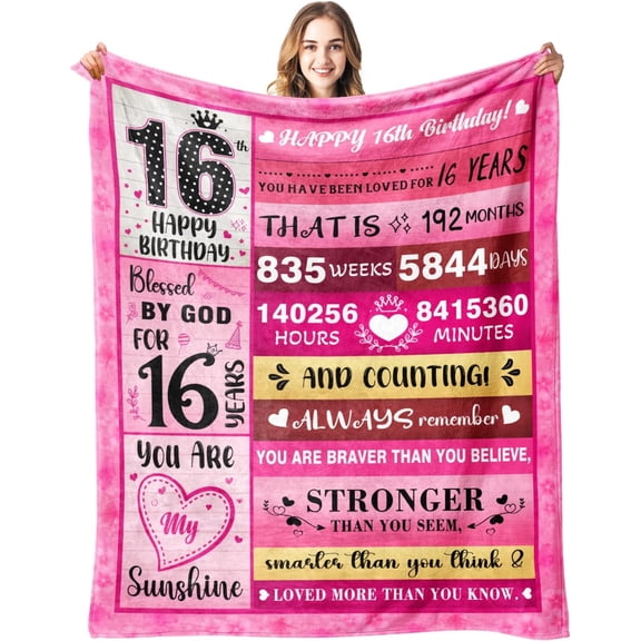 16th Birthday Gifts for Girls - Sweet 16 Gifts for Girl - 16 Birthday Decorations for Girls - Sixteen YR Bday Gift for Girl Daughter Granddaughter Niece Sister Ideas Blanket