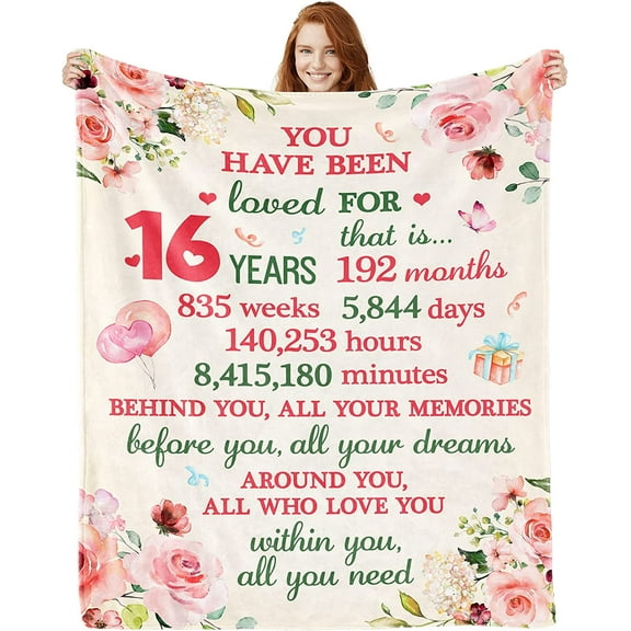 16th Birthday Gifts for Girls - Sweet 16 Gifts for Girls - 60"X50" Blanket - Gifts for 16 Year Old Girl- Gifts for Daughter Bestie Sister- 16th Birthday Gift Ideas - 16th Bday Decor