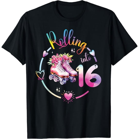 16th Birthday Rolling Into 16 Year Old Roller Skate Girl T-Shirt