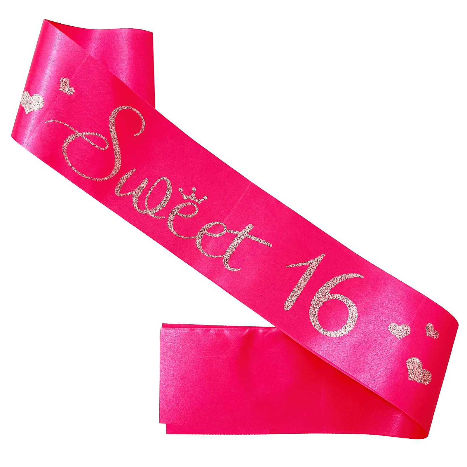 16th Birthday Sash, Hot Pink Satin Soft Sashes with Silver Glitter