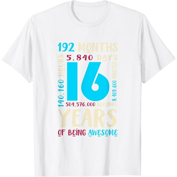 16th Birthday Shirt Kids Gift 16 Year Old Boys Girls Sixteen T-Shirt100% cotton