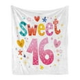 thumbnail image 1 of 16th Birthday Soft Flannel Fleece Throw Blanket, 16 Hearts Stars and Flowers Unique Girls Joyous Fun Design, Cozy Plush for Indoor and Outdoor Use, 50" x 60", Multicolor, by Ambesonne, 1 of 5