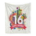 thumbnail image 1 of 16th Birthday Soft Flannel Fleece Throw Blanket, Geometrical and Urban Style Effects Celebration Funky Modern Design, Cozy Plush for Indoor and Outdoor Use, 50" x 70", Multicolor, by Ambesonne, 1 of 5