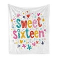 thumbnail image 1 of 16th Birthday Soft Flannel Fleece Throw Blanket, Hand Drawn Style and 16 Blossoms Petals Stars Heart Pattern, Cozy Plush for Indoor and Outdoor Use, 50" x 60", Multicolor, by Ambesonne, 1 of 5