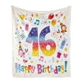thumbnail image 1 of 16th Birthday Soft Flannel Fleece Throw Blanket, Teenage Celebration Motif Hearts Balloon Bird Box Stars Design, Cozy Plush for Indoor and Outdoor Use, 50" x 70", Multicolor, by Ambesonne, 1 of 5