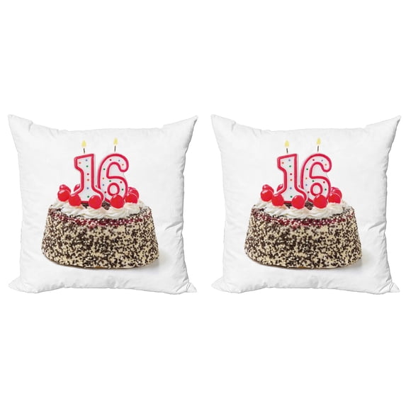 Ambesonne Birthday Throw Pillow Cover 2 Pack, Cake Candles Cherry, 18", Multicolor