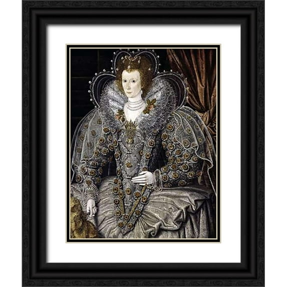 16th Century English School 26x32 Black Ornate Wood Framed with Double Matting Museum Art Print Titled - Queen Elizabeth of England