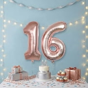 16th Birthday Balloons 16 Number Party Balloons Sixteen Birthday Balloon Sweet 16 Birthday Balloon Rose Gold, 40 inch