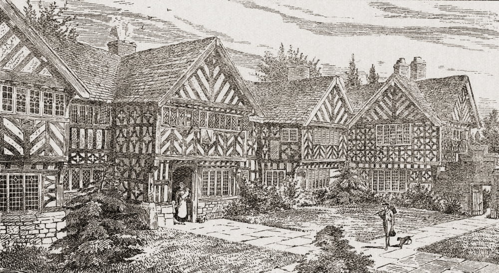 16th century Kenyon Peel Hall near Tyldesley Manchester England From a contemporary print Canvas Art - Ken Welsh Design Pics (18 x 10)