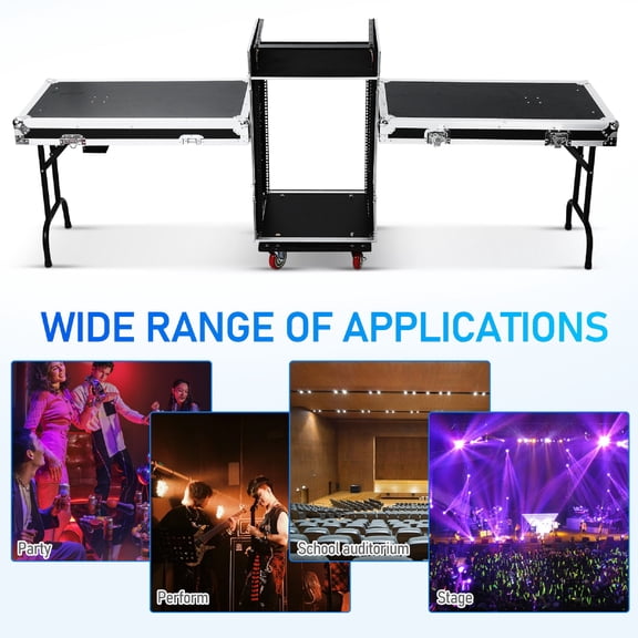Black Audio Rack, Durable Flight Case, Integrated Desktop, Professional Dj Use