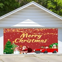 16x 7ftMerry Christmas Garage Door Decoration Background, Winter Santa Claus Snowflake Reindeer Banner Decor Garage Door Banner Cover, Xmas Indoor Outdoor Background Photography Party Decor