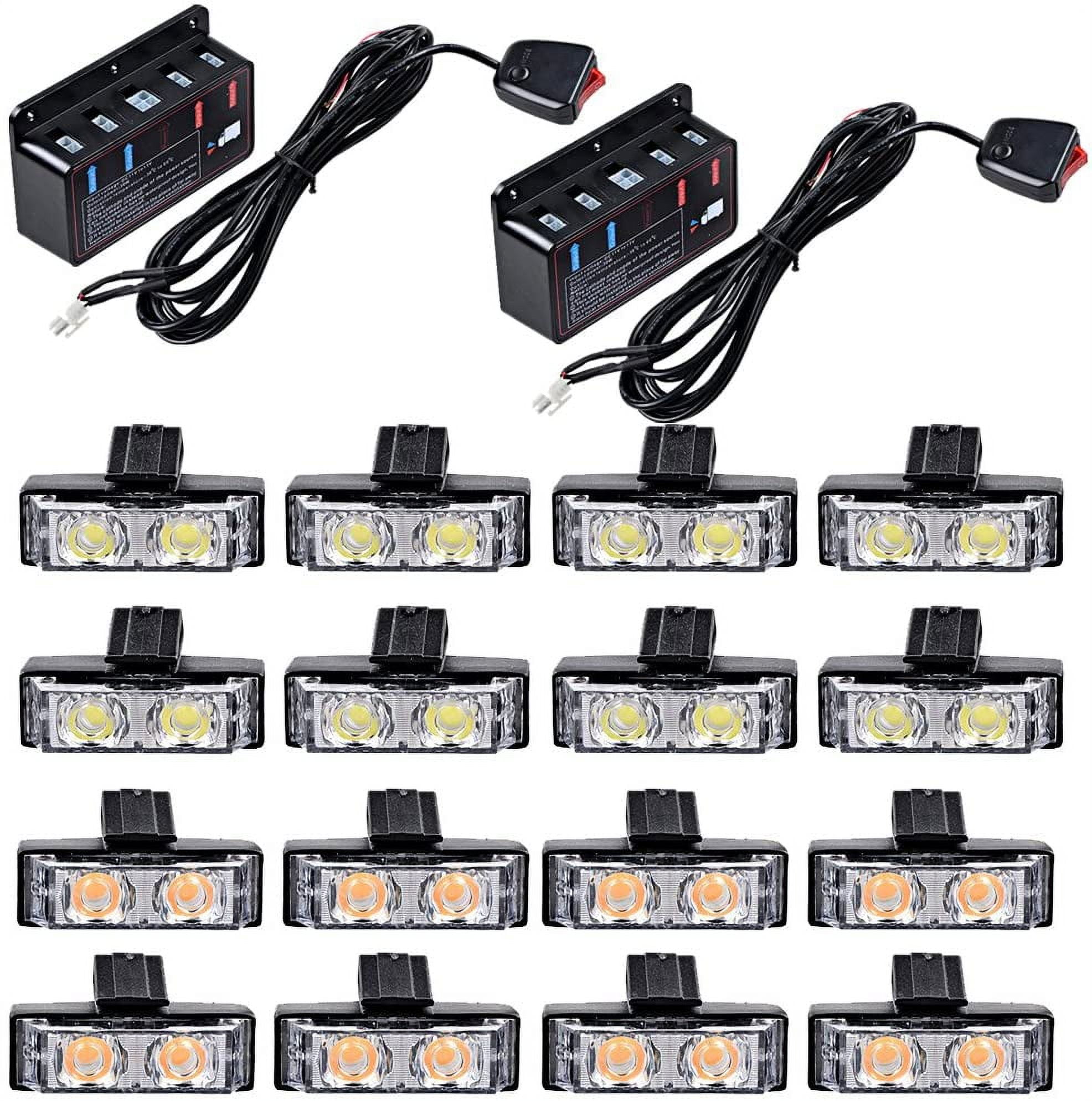 16x Amber White 2 LED Car Truck Grill Strobe Light Bar Warning
