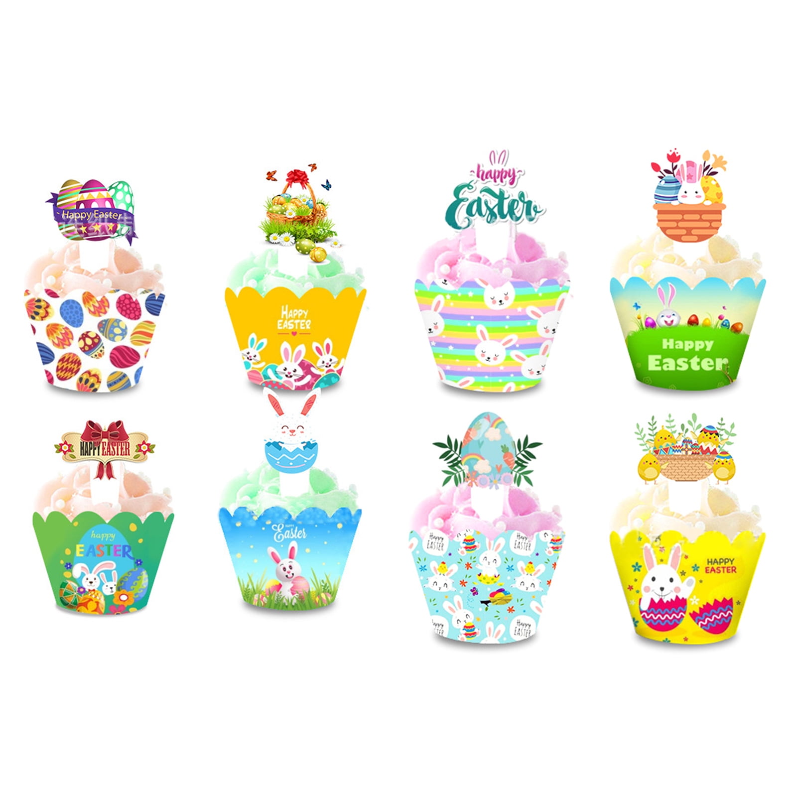 16x Cupcake Toppers and Wrappers Set Easter Bunny Cupcake Decorations Cute Party Supplies Perfect for Festive Occasion