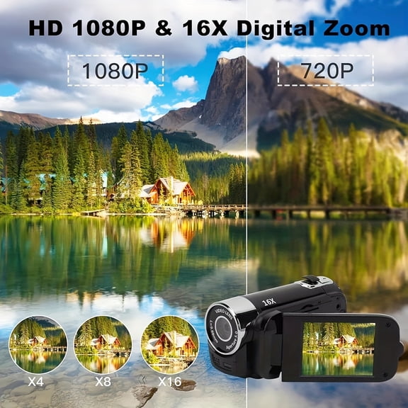 16x Digital Zoom 1080P Camcorder - 2.4-inch Wide Angle Camera, 270 Rotating LED Flip Screen, Portable and Compact Design for Home, Outdoor, and Students