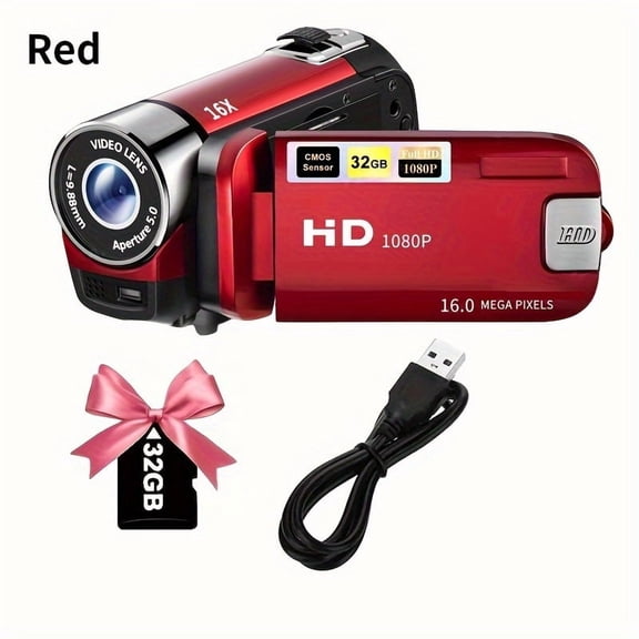 16x Digital Zoom Camera with 270° Rotating LED Flip Screen - 1080P HD Camcorder, 2.4-inch Display, Wide Angle Lens, Compact & Portable Design for Home,Outdoor,and Student Use - Perfect Video Recorder
