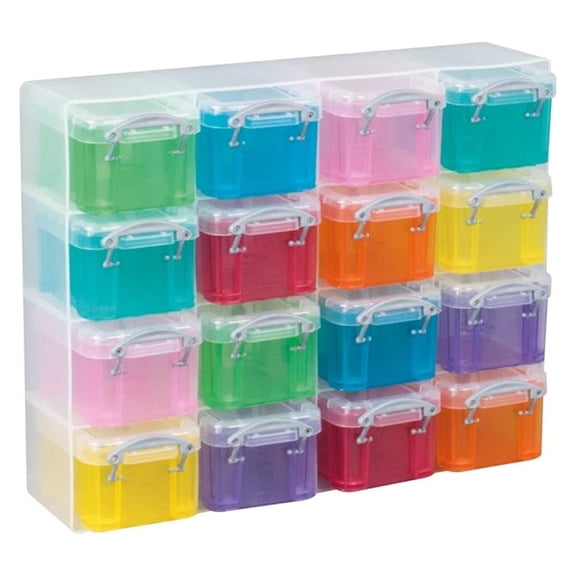 16x0.14 Litre Plastic Storage Box Organiser Clear & Assorted